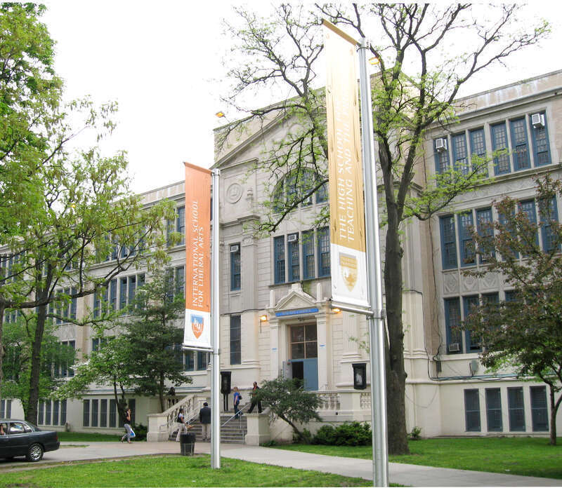 Looking southeast at en:Walton High School (New York City) door.