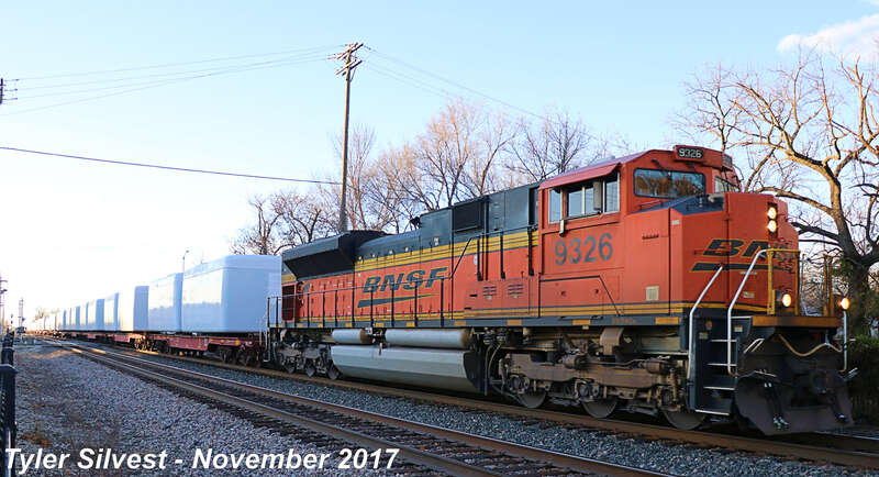 Burlington Northern Santa Fe 9326(SD70ACe) and 8379(ES44C4) Leading a Eastbound Windmill parts on the Emporia Sub at the Santa Fe Street crossing west of Kansas Avenue in Olathe, KS.
Train: U NWOONL1 22
Video: 
Photo Taken: 11-26-17 at 8:08