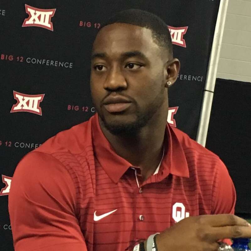 Ogbonnia Okoronkwo, linebacker for the Oklahoma Sooners football team, at the 2017 Big 12 Conference Media Days in Frisco, Texas.