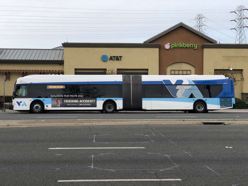 Santa Clara Valley Transportation Authority bus along California State Route 82 (El Camino Real) near Sunnyvale-Saratoga Road in Sunnyvale, Santa Clara County, California
