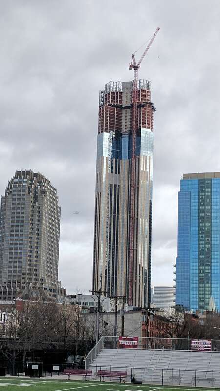 View of 99 Hudson St facing east from St. Peter's Prep School.