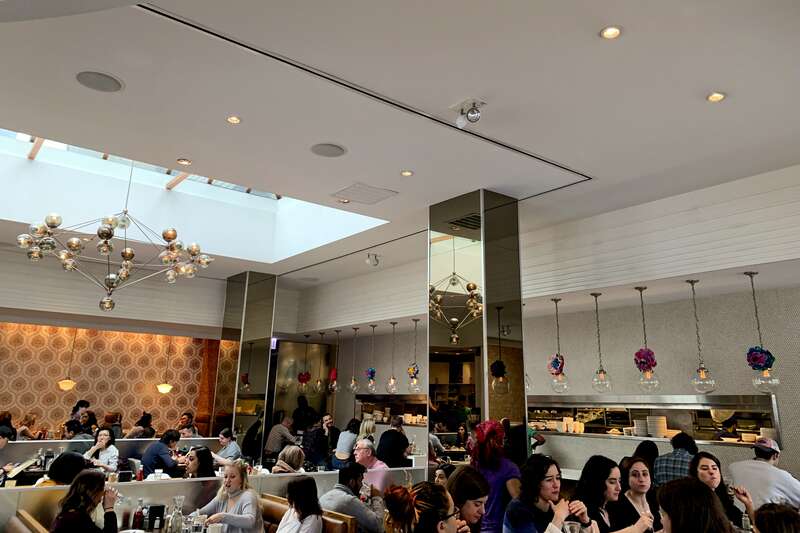 Brunch at Little Goat — French toast with fried chicken, eggs, strawberries and BBQ maple syrup