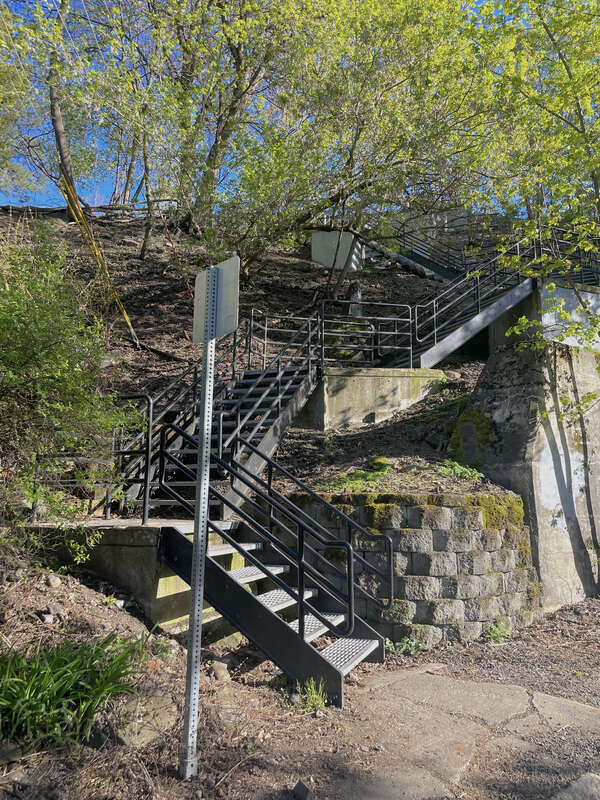 Stairs leading from North Cedar St. and West Wilson Ave. in Spokane's Peaceful Valley neighborhood up to the Riverside neighborhood (Downtown Spokane) in April 2024.