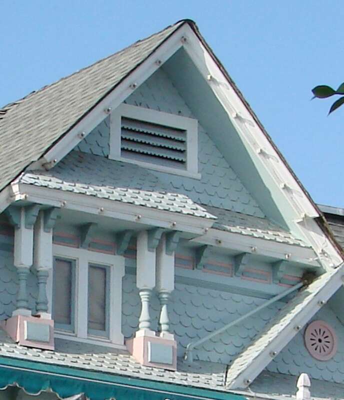 (1 in a multiple picture set)
This dormer on top of the Edwards Mansion in Redlands, CA shows the craftsmanship of the workers who put all the 'gingerbread' detail on this wonderful Victorian.