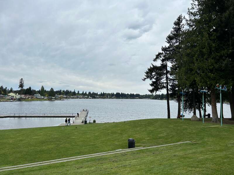 Lake Meridian in Kent, Washington, viewed from atop a hill at Lake Meridian Park