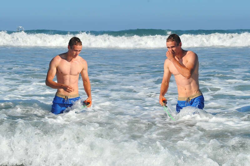 Mike Maryn, age 21, swam in the 2015 Oceanside Pier Swim, in the 19-24 Male division. He finished 1st in his division and his overall place was 66th out of 278 participants. Maryn’s overall time was 00:23:45. 
I used a little Photoshop trickery to