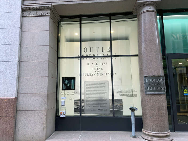 Minnesota Museum of American Art window display at the entrance to the museum
Saint Paul, Minnesota, United States.