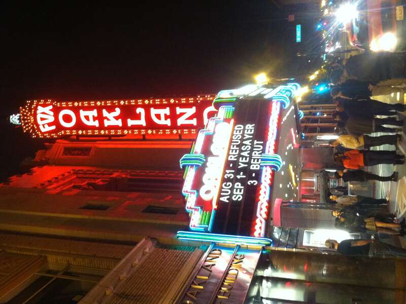 The Fox Oakland Theatre — Telegraph Avenue facade with neon marquee, in Downtown Oakland.
Built 1928, on the National Register of Historic Places listings in Alameda County, California.