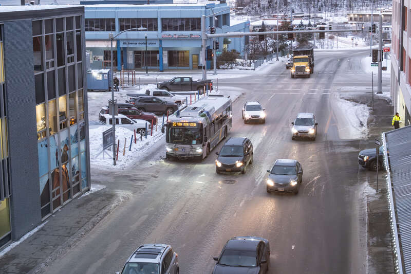 People Mover bus on route 35 at 6th Ave and C St in Anchorage, Alaska, photographed in 2024 
