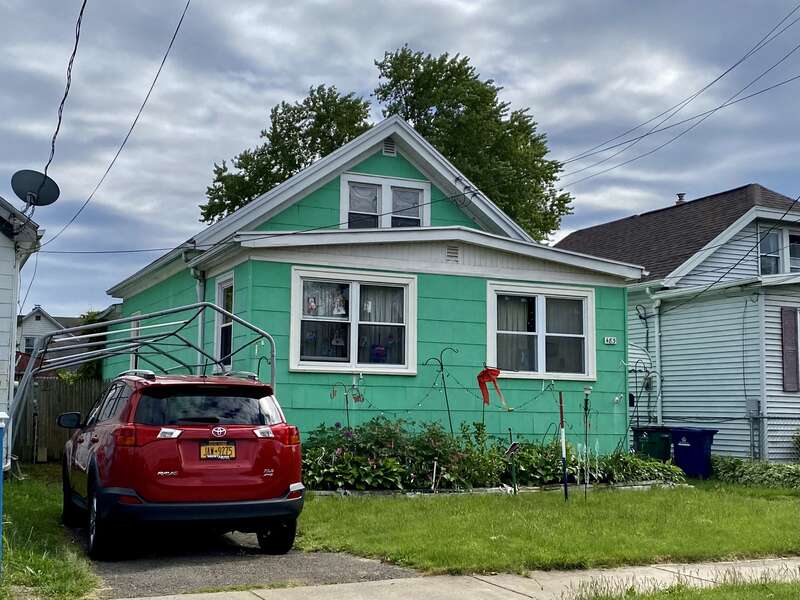The Smith-Hill House, 483 Marilla Street, Buffalo, New York, May 2021. A good example of the small-scale tract housing that typifies the semi-suburban area of South Buffalo where it's located, the Smith House might best be described as a newer
