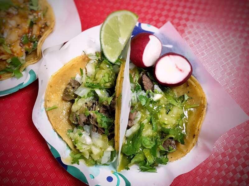 Tacos de lengua y cabeza at Tacos El Gordo in Chula Vista, California