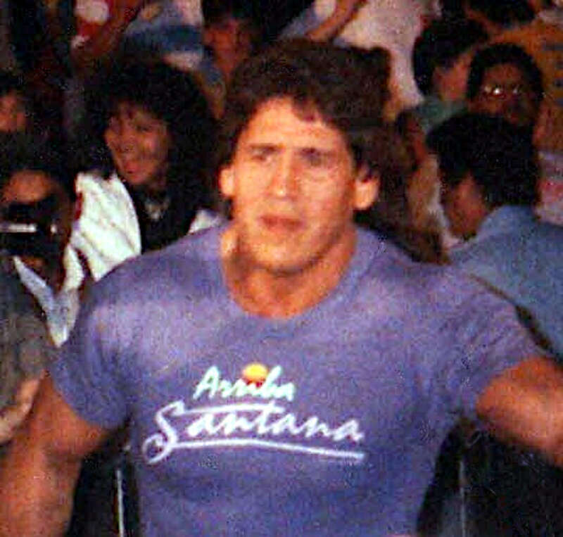 Tito Santana heading to the ring for a match against Jose Estrada on 7 March 1989 at the El Paso Civic Center for a video taping of a WWF &quot;Superstars of Wrestling&quot; event.