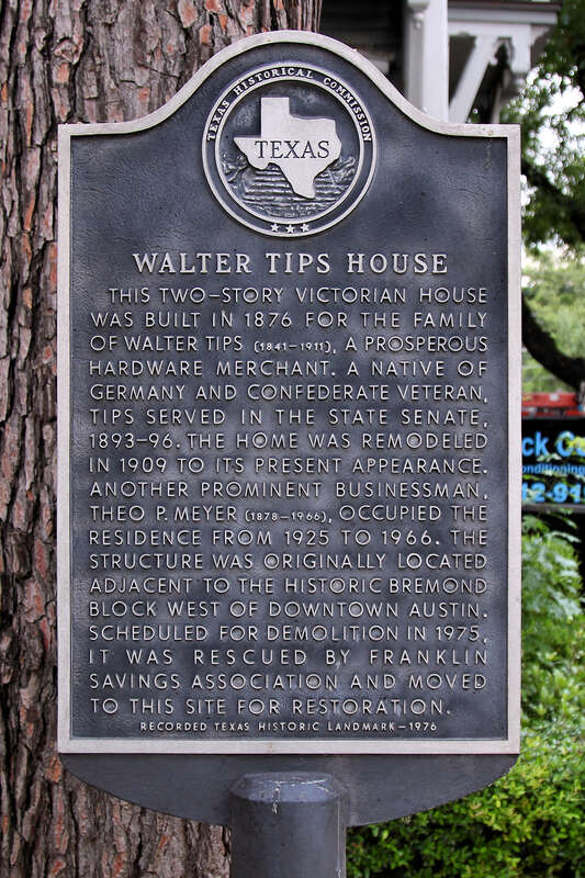 The Walter Tips House Recorded Texas Historic Landmark plaque in Austin, Texas, United States.