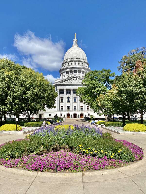 Built in 1906-1917, this Beaux Arts-style Capitol Building was designed by George B. Post to house the state house of representatives, state senate, and offices for the Wisconsin State Government.  The fourth state capitol to house the state