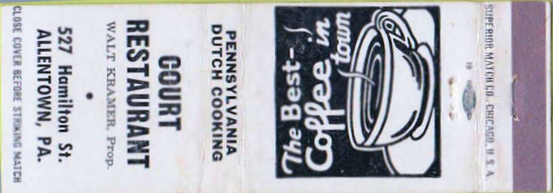 Court Restaurant Matchcover Allentown PA