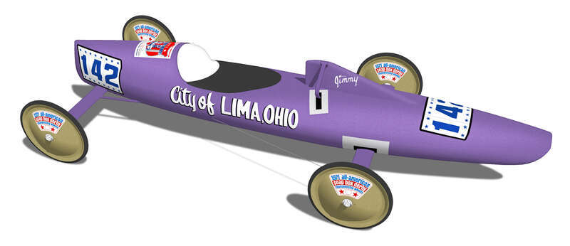 This is a Soap Box Derby racer designed, built and piloted by James E. Jackson, who claimed the checker flag at the Lima, Ohio local race in 1971, representing his hometown at the All-American Nationals in Akron, OH later that summer. Jimmy placed