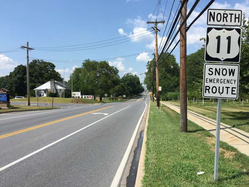 View north along U.S. Route 11 (Pennsylvania Avenue) between Fairview Road and Haven Road in Hagerstown, Washington County, Maryland