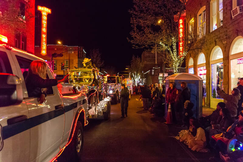 Smokey Bear joined Coconino National Forest employees and family members on our parade float at the Flagstaff Holiday of Lights, December 9, 2017. The crew decorated Engine 481 and the 1925 Dodge Brothers truck with holiday lights at the Flagstaff