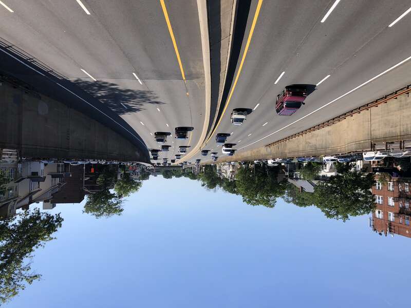 View south along New Jersey State Route 444 (Garden State Parkway) from the overpass for Essex County Route 658 (Park Avenue) in East Orange, Essex County, New Jersey