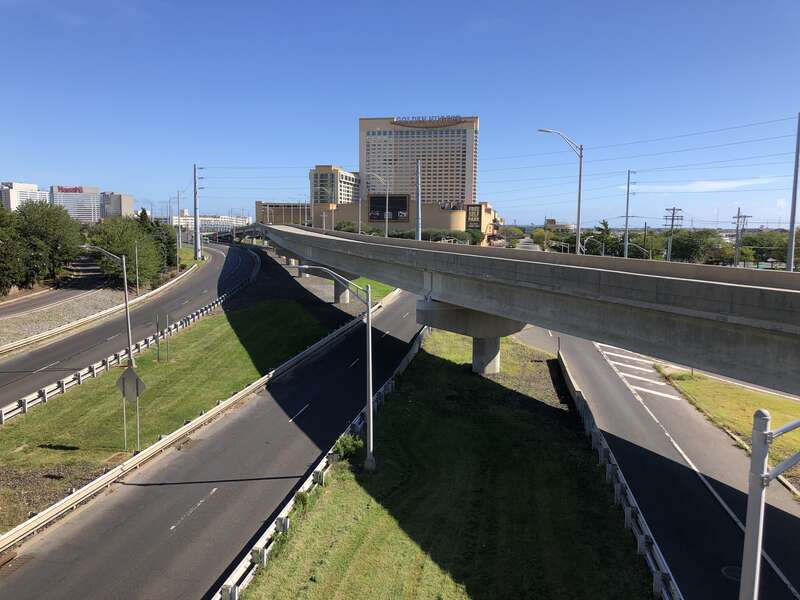 View north along New Jersey State Route 87 (Huron Avenue) from the overpass for the ramp to the Borgata in Atlantic City, Atlantic County, New Jersey