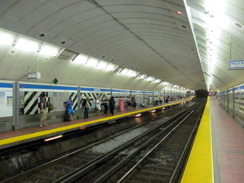 Facing inbound from the inbound platform of Aquarium station on the MBTA Blue Line
