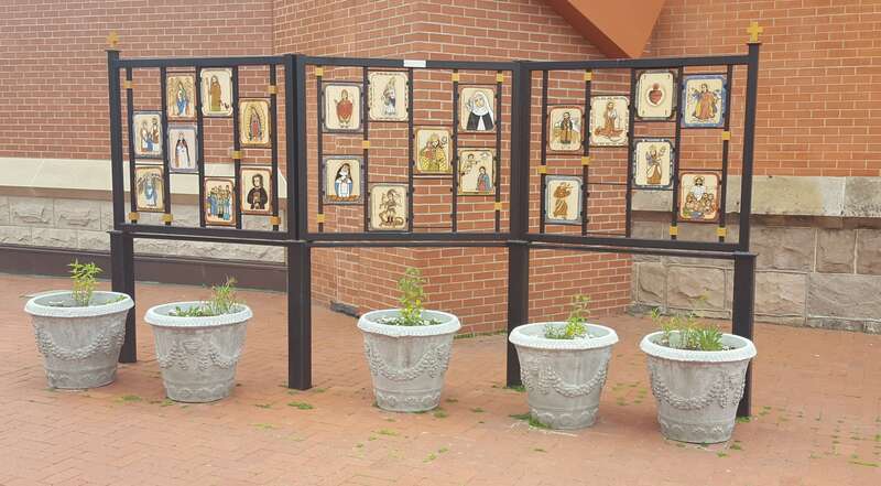 Art installation in the courtyard of Saint Mary Cathedral in Colorado Springs Colorado
