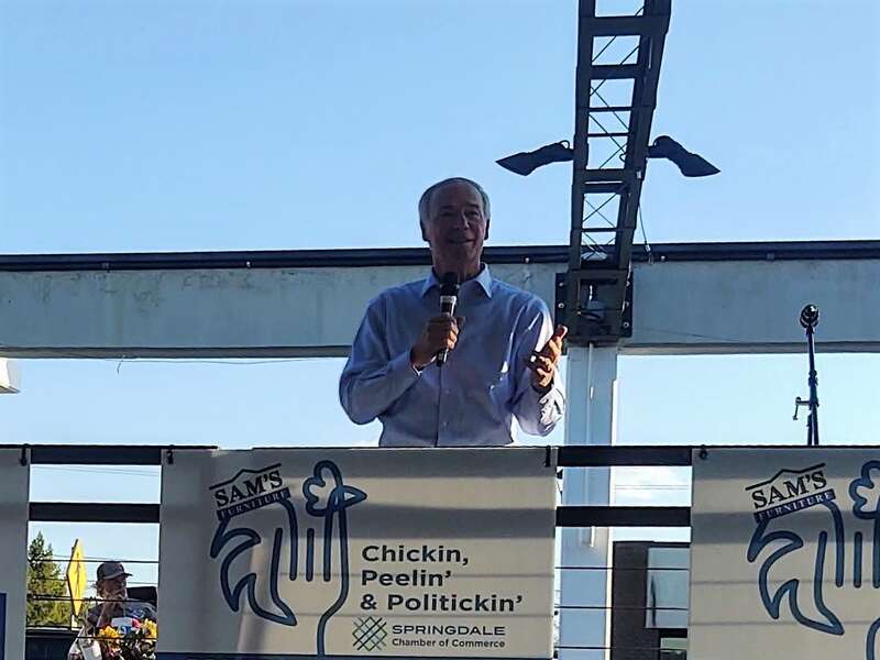 Governor of Arkansas Asa Hutchinson speaks at the annual &quot;Chickin, Peelin' &amp;amp; Politickin'&quot; in Springdale, AR