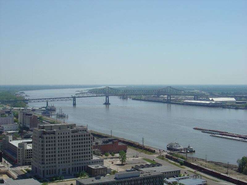 View of the Horace Wilkinson Bridge (I-10) across the Mississippi from the Louisiana Capitol