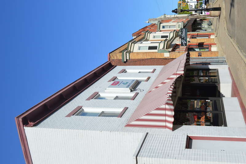 Buildings on the northern side of Benson Street, seen looking eastward from Lind Street, in Reading, Ohio, United States.