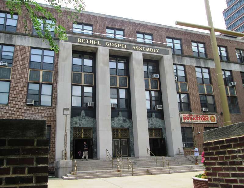 The Bethel Gospel Assembly is located in the former James Fenimore Cooper Junior High School building at 2 East 120th Street between Madison and Fifth Avenues in the Harlem neighborhood of Manhattan, New York City.  Founded in 1916 by two black