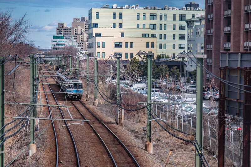Blue Line train near Revere Beach in March 2022