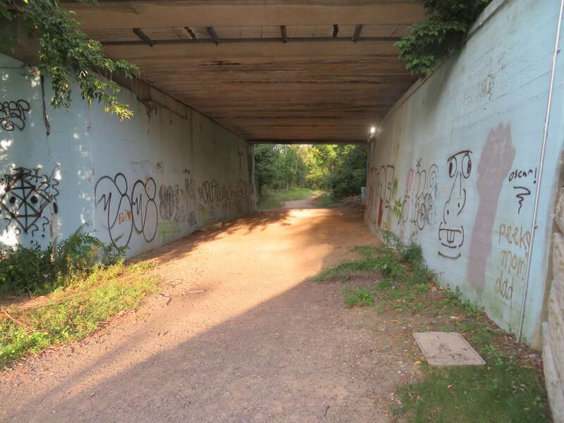 Bradford Rail Trail tunnel under the Basiliere Bridge in September 2020