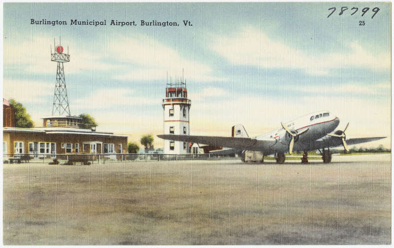 File name: 06_10_002137
Title: Burlington Municipal Airport, Burlington, Vt. 
Created/Published: Pub. by The Riverside Paper Co., Burlington, Vt.
"Tichnor Quality Views", Reg,U.S.Pat.Off., Made Only by Tichnor Bros., Inc., Boston, Mass.
Date issued: