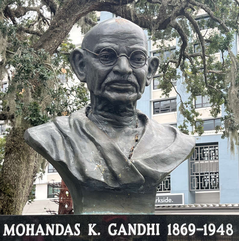 Bust of Mohandas K. Gandhi, Orlando May 2023.