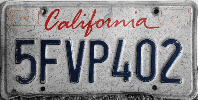 California standard issue license plate starting with 5