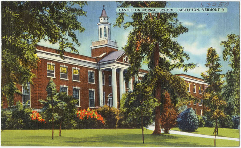 File name: 06_10_002178
Title: Castleton Normal School, Castleton, Vermont
Created/Published: Tichnor Quality Views
Date issued: 1930 - 1945 (approximate)
Physical description: 1 print (postcard) : linen texture, color ; 3 1/2 x 5 1/2 in.
Genre: