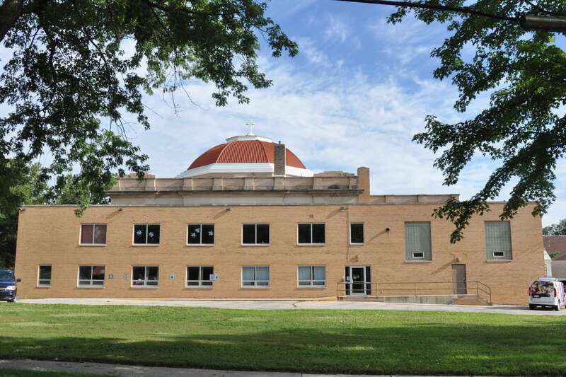First United Methodist Church Lincoln
To its north (rear) is a two-story-tall rectangular mid-twentieth-century Moderne addition,

secondary to the original building. The addition is flush with the original building on the exterior façades but is