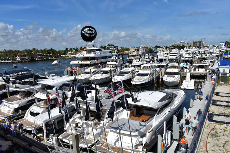 Watercraft on Middle River from the 59th annual Fort Lauderdale International Boat Show.
