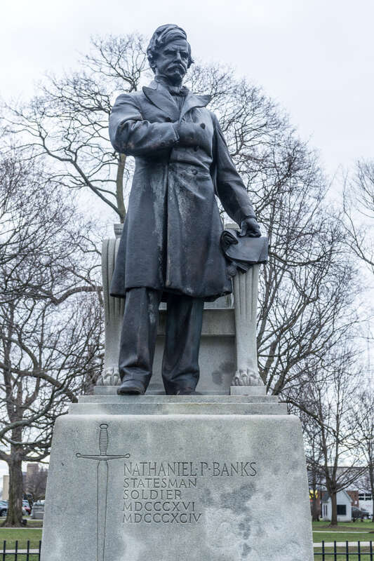 Gen. Nathaniel P. Banks statue on Waltham Common, Massachusetts. By Henry Hudson Kitson, 1909.