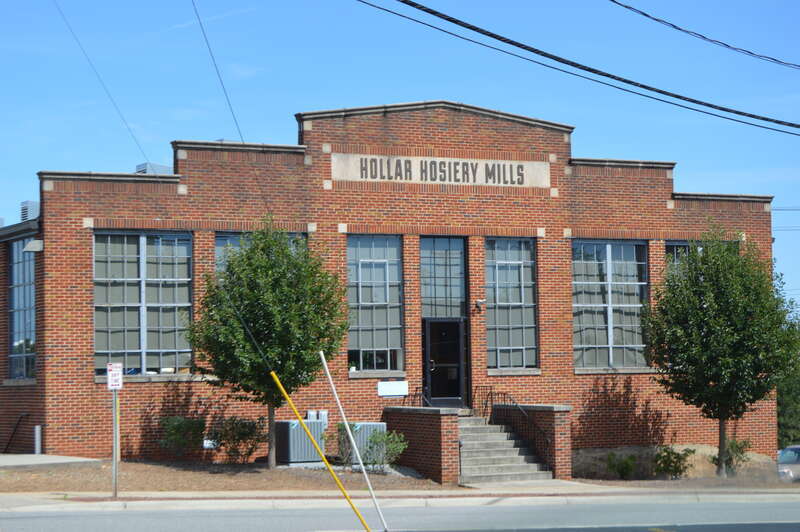 Front of the former Hollar Hosiery Mills building, located at 883 Highland Avenue Southeast in Hickory, North Carolina, United States.  Built in 1930, it is listed on the National Register of Historic Places.
