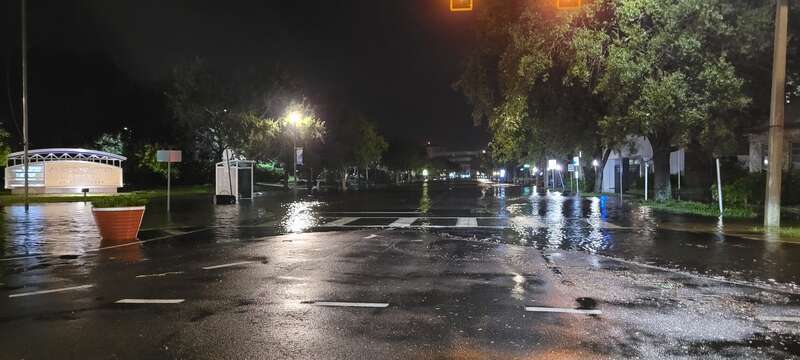 Storm surge near downtown Saint Petersburg, Florida from Hurricane Idalia. The