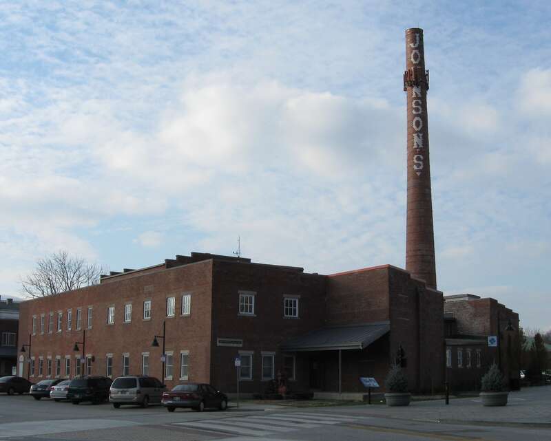Front of Johnson's Creamery, located at 400 W. Seventh Street in Bloomington, Indiana, United States.  Built in 1914 and since converted into a shopping center, it is listed on the National Register of Historic Places, and it is part of a