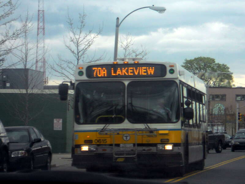 New Flyer D40LF #0615 on the 70A route, heading westbound on Western Avenue in Brighton in April 2011