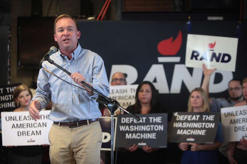 U.S. Congressman Mick Mulvaney speaking with supporters of U.S. Senator Rand Paul of Kentucky at a meet and greet in Spartanburg, South Carolina.

Please attribute to Gage Skidmore if used elsewhere.