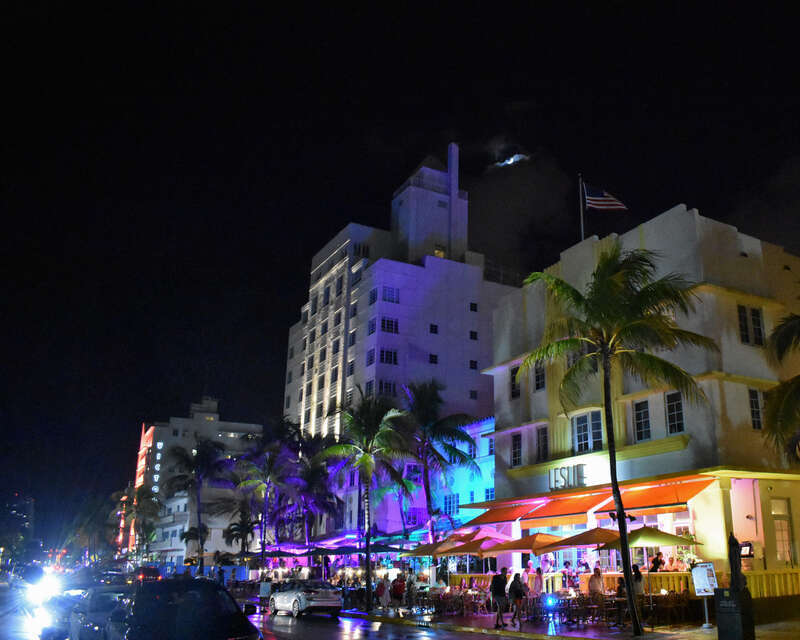 Ocean Drive at night, near the Leslie Hotel.