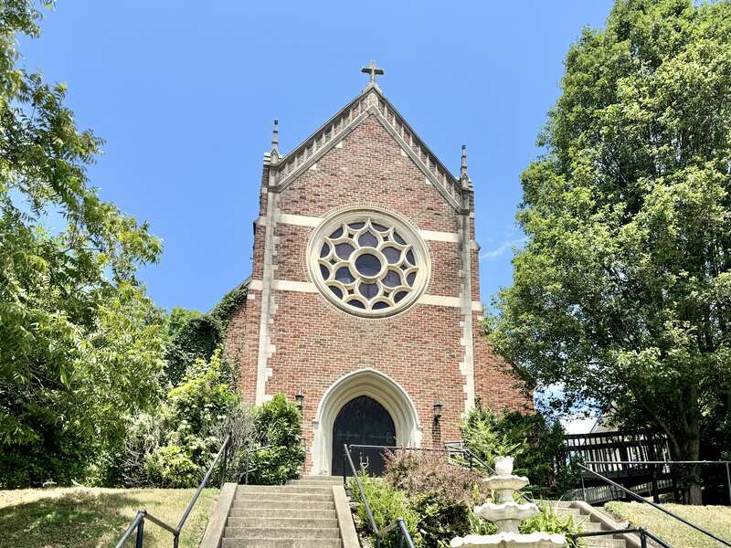 Built in 1931, this Gothic Revival-style building was constructed for the congregation of St. Mary’s Catholic Church, which was founded in 1902, and was originally located in an old Victorian-era mansion and a wood-frame chapel to the rear (north) of