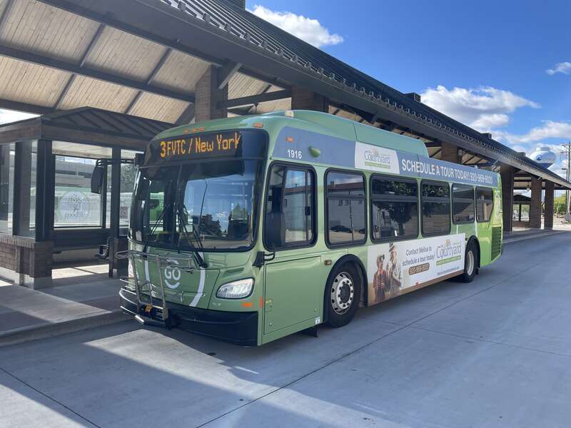 Route 3 from the side showing part of the Oshkosh Transit Center