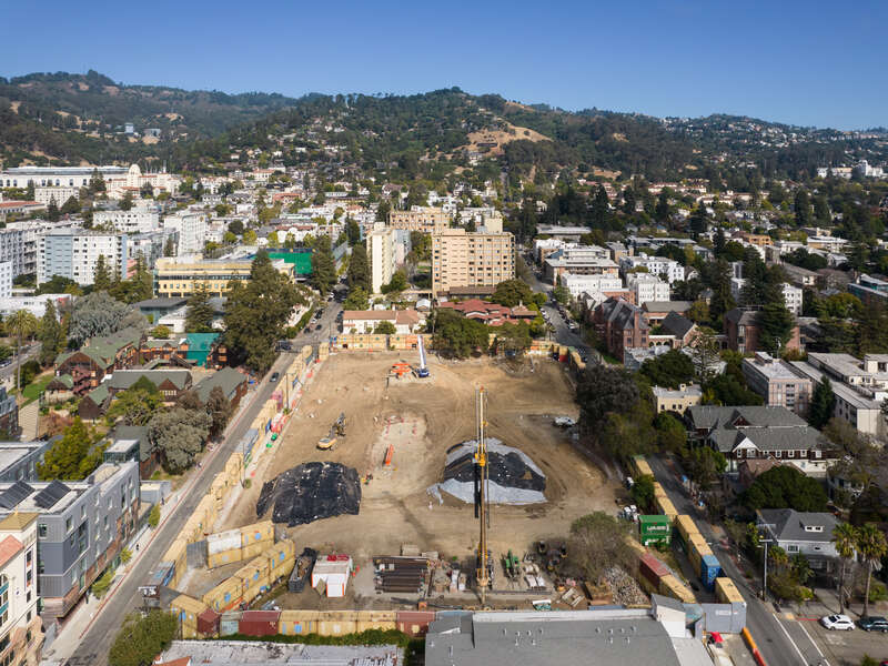 View to the east, People's Park, Berkeley, California.