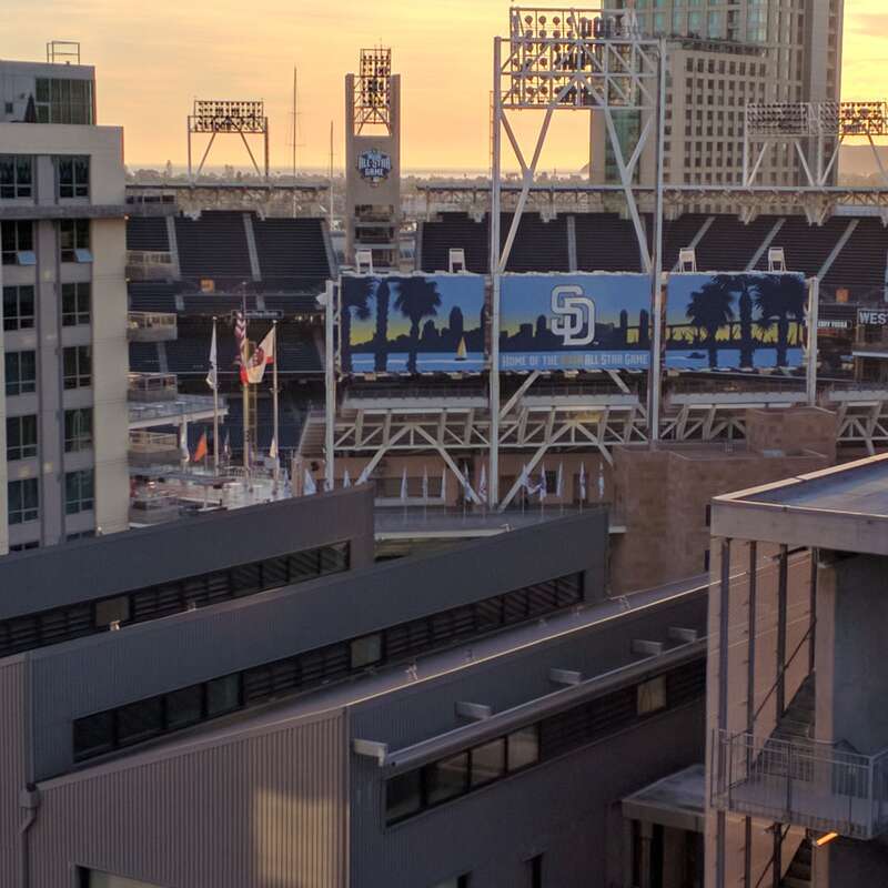 Sunset at Petco Park, viewed from the San Diego Central Library, 9th floor