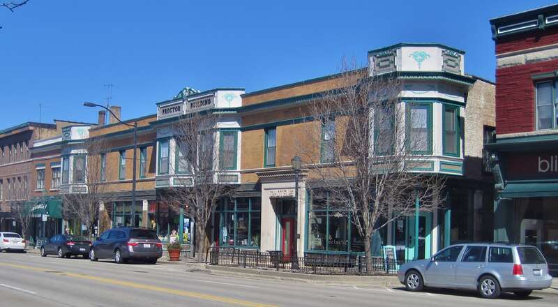 The Proctor Building in Libertyville (1903). It was built during a period of economic boom for the town, resulting from a recent rail connection. A syndicate was formed by major investors who held interests in the financial resources of the